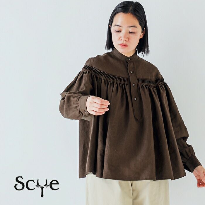 Scye サイ リネン キャンブリック タック ブラウス 60/1Linen Cambric