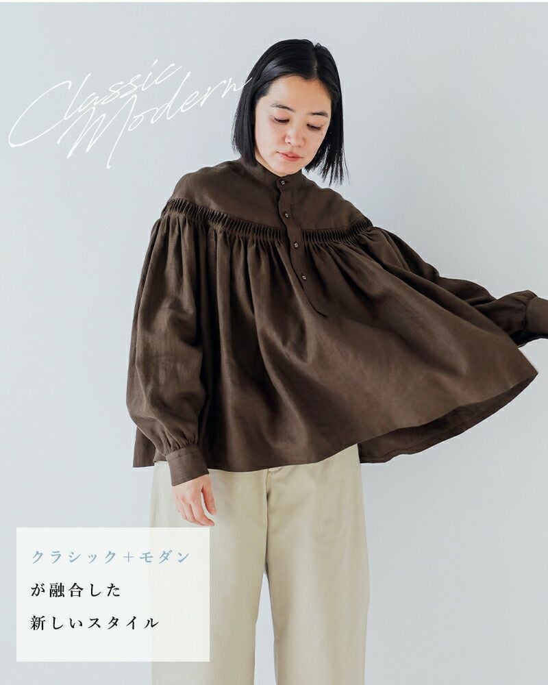 Scye サイ リネン キャンブリック タック ブラウス 60/1Linen Cambric