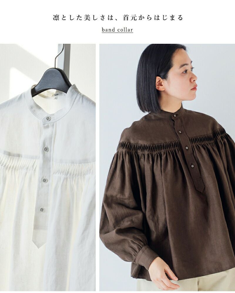 Scye サイ リネン キャンブリック タック ブラウス 60/1Linen Cambric