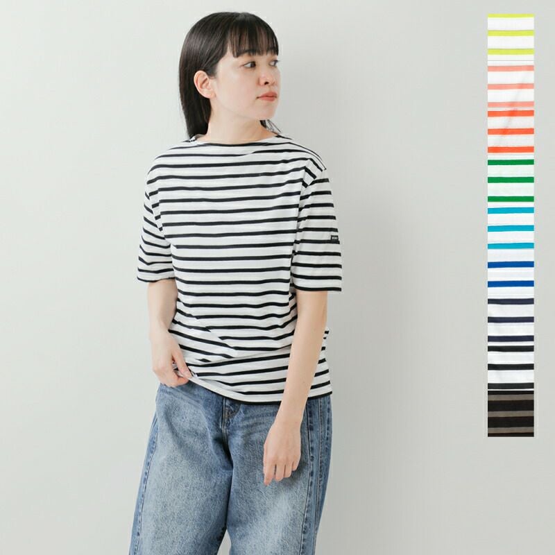 良品 SAINT JAMES セントジェームス ボーダー 半袖 バスクシャツ Tシャツ カットソー ボートネック サイズM 黒 白 レディース 古着 中古 USED SAINT JAMESの中古フリマアイテム一覧