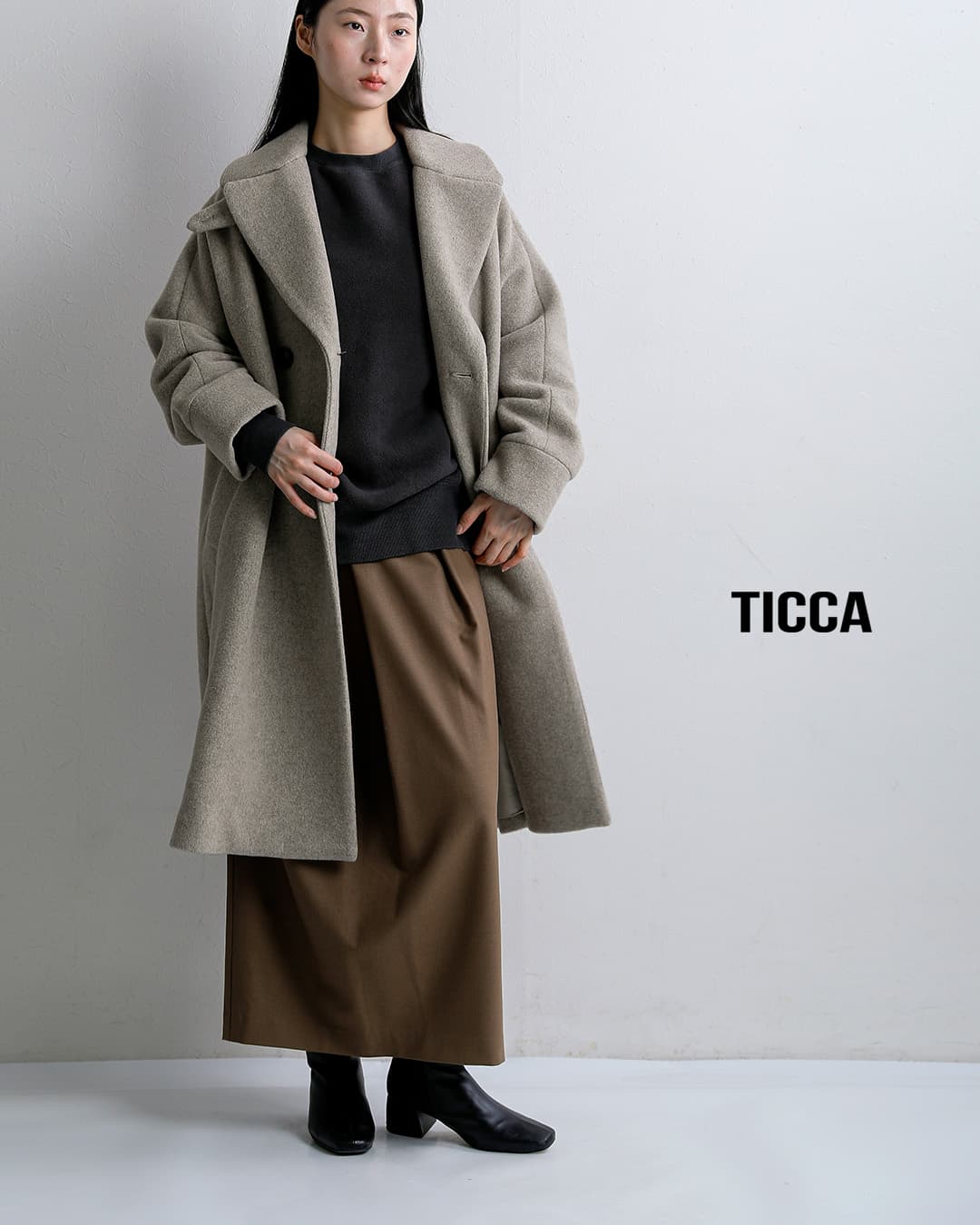 2026aw新作]TICCA ティッカ ウール ダブル テント コート tbfa-201