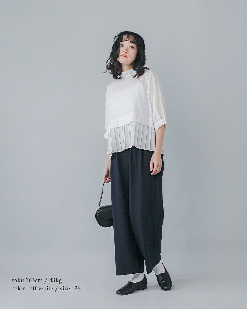 whyto✩裾プリーツブラウス whyto ホワイト スタンドカラー 裾プリーツ ブラウス “hem pleats
