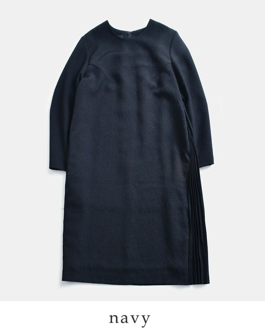 nooy ヌーイ ブークレ ジャガード ブラック サイド プリーツ ドレス