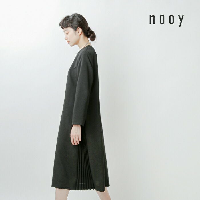 nooy ヌーイ ブークレ ジャガード ブラック サイド プリーツ ドレス