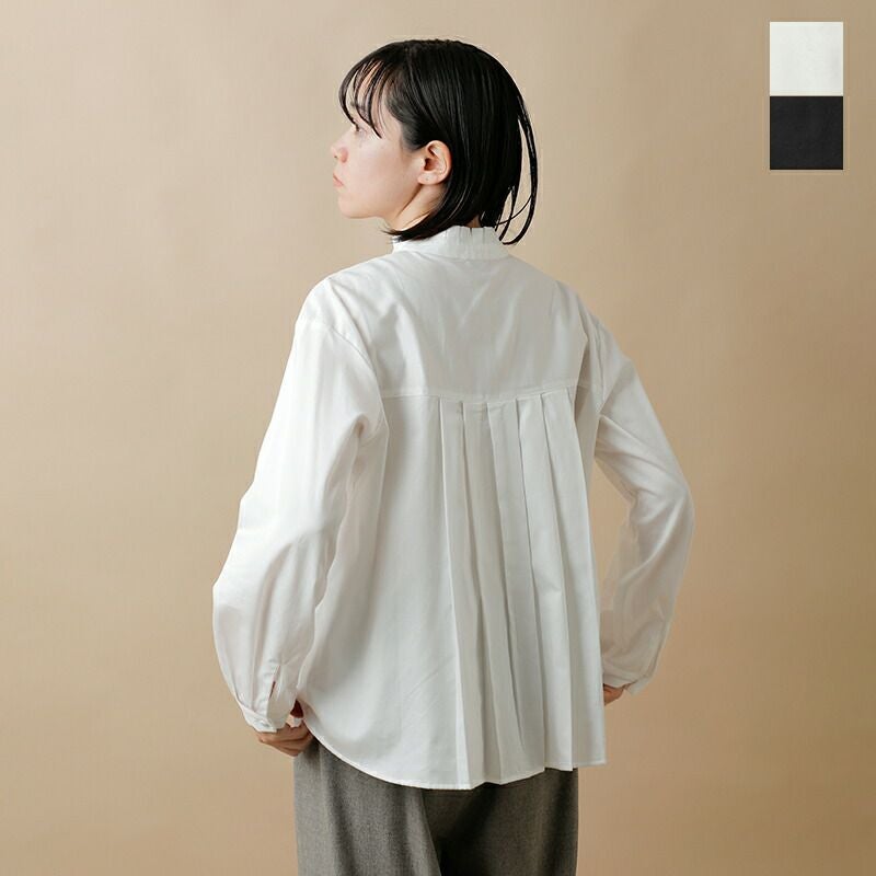 tumugu ツムグ コットンサテン スタンドカラー ブラウス tb19435b