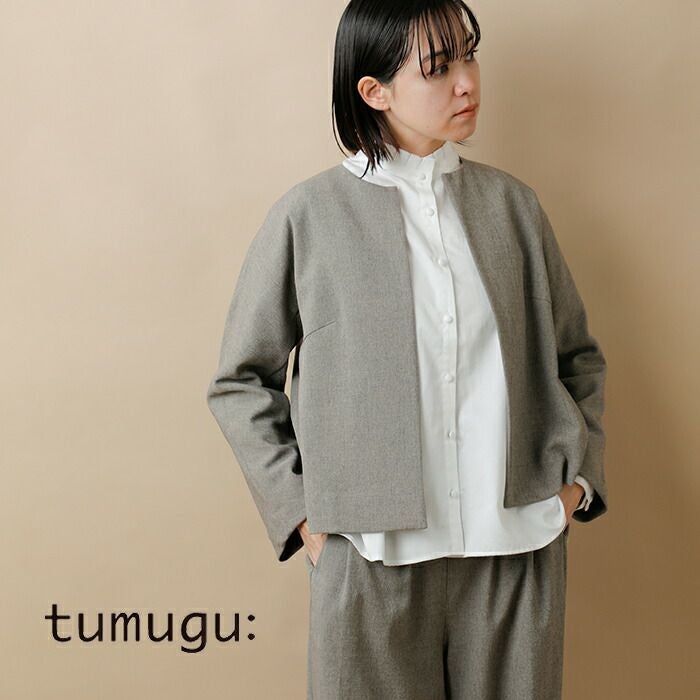 tumugu ツムグ コットンサテン スタンドカラー ブラウス tb19435b