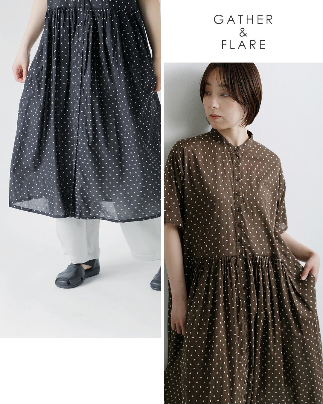 SOIL ソイル コットンボイル ドットプリント バンドカラー ドレス