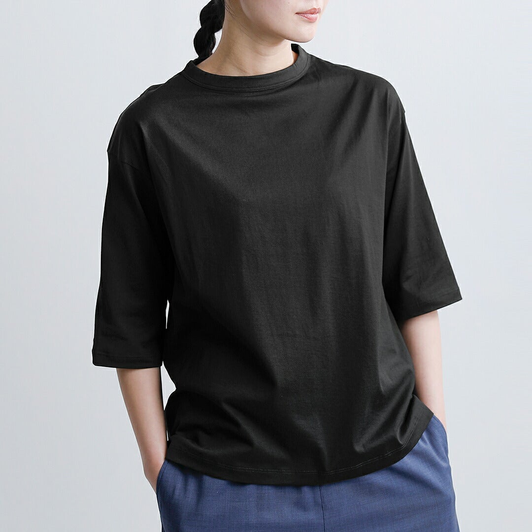 handvaerk ハンドバーク 60/2ジャージー ボトルネック 6分袖 Tシャツ
