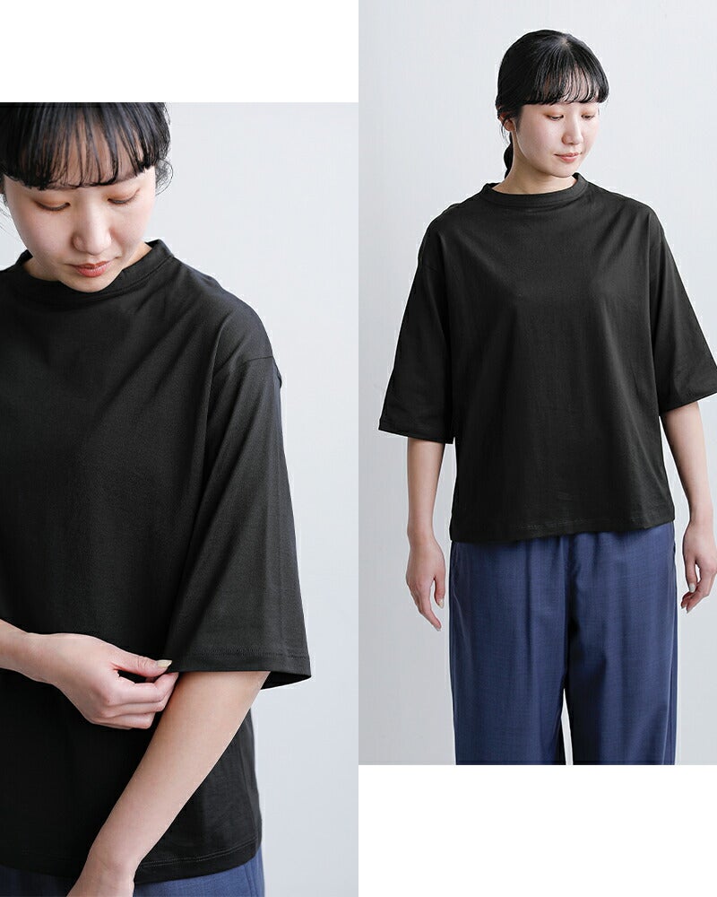handvaerk ハンドバーク 60/2ジャージー ボトルネック 6分袖 Tシャツ
