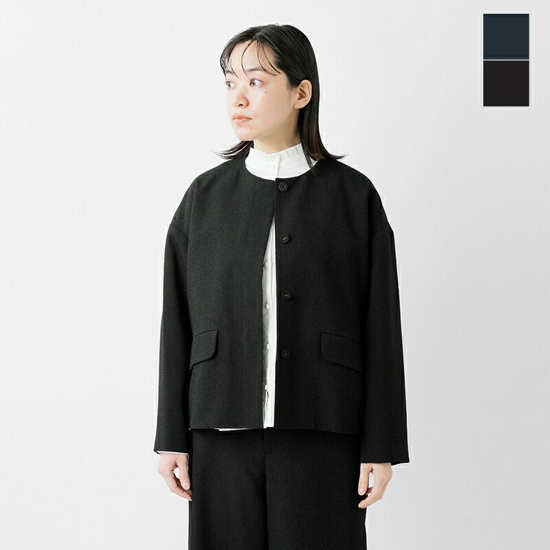 nooy ヌーイ ブークレ ジャガード ブラック ノーカラー フラップ