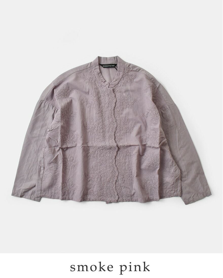 ミズイロインド mizuiro ind コットン レース スタンドカラー ワイド