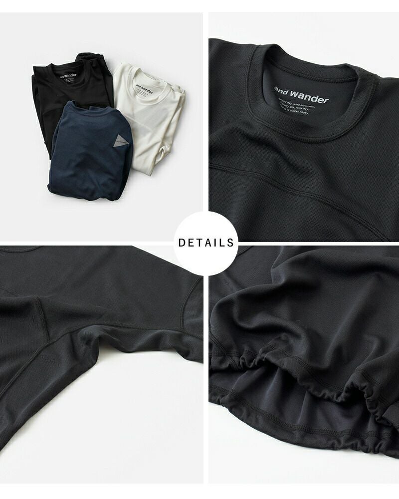 and wander アンドワンダー ドライ ジャージー ロングスリーブ Tシャツ