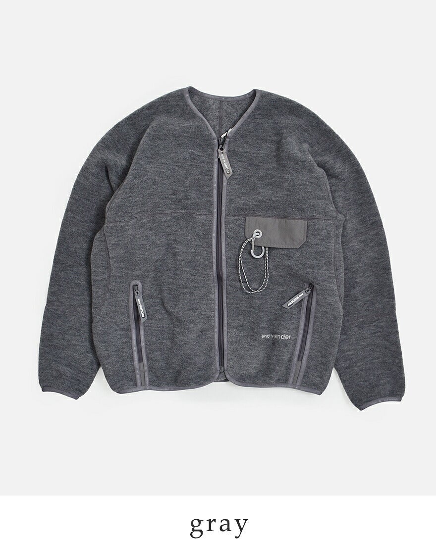 and wander アンドワンダー ウール フリース カーディガン wool fleece