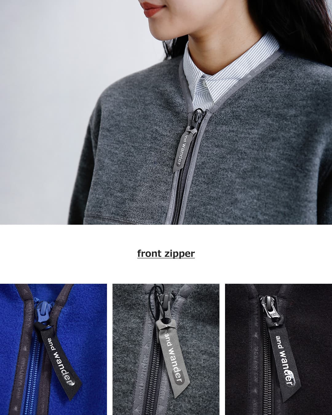 and wander アンドワンダー ウール フリース カーディガン wool fleece
