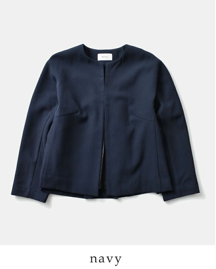 whyto ホワイト インバーテッド プリーツ ノーカラー ジャケット “no
