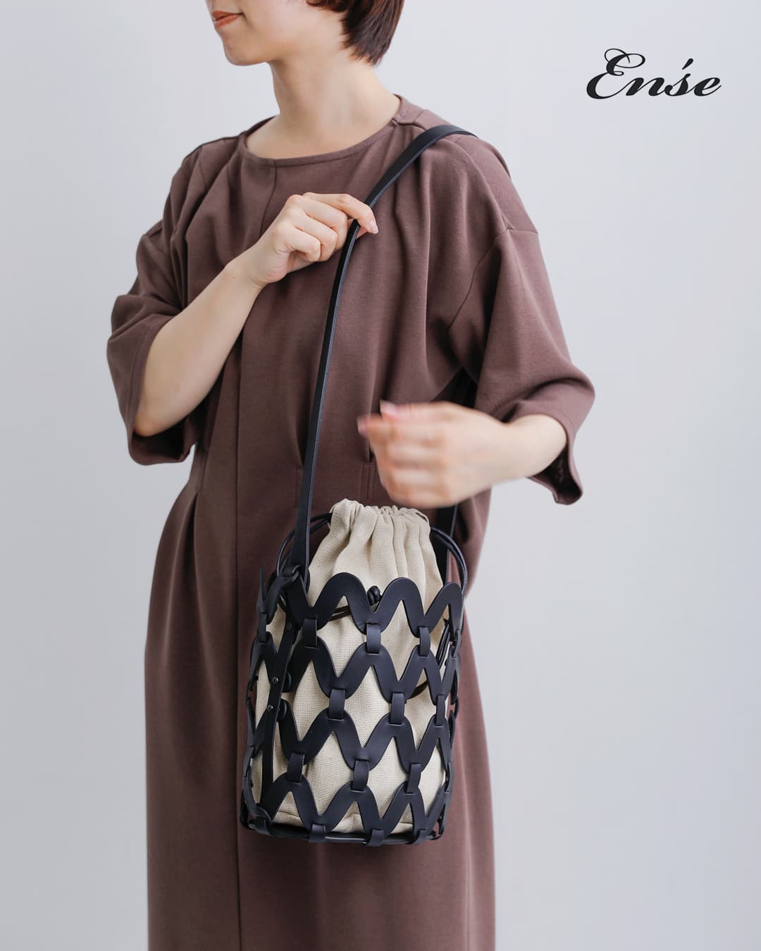 Ense アンサ ステアレザー 2way ショルダー かご バッグ “sukashi 2way