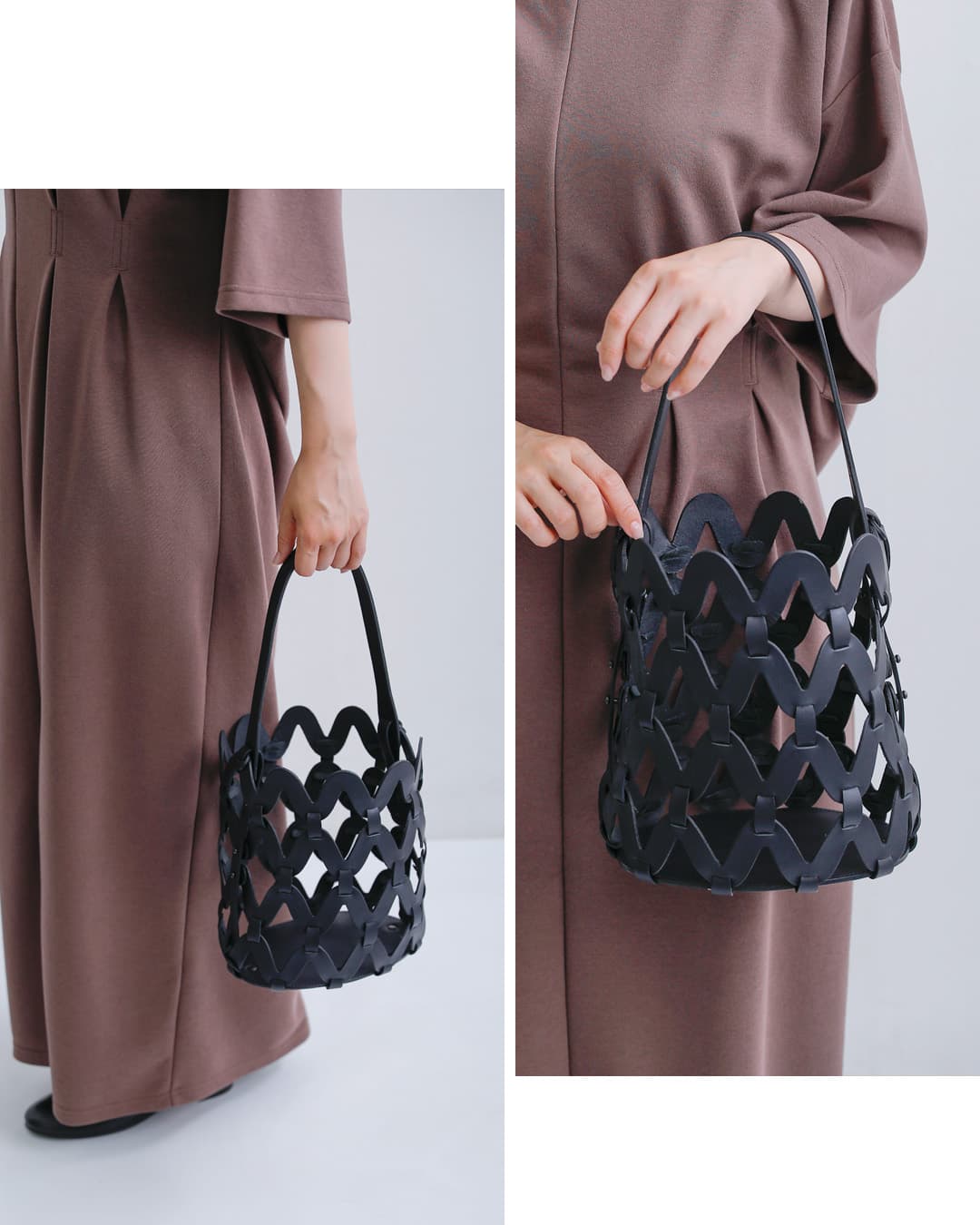 Ense アンサ ステアレザー 2way ショルダー かご バッグ “sukashi 2way