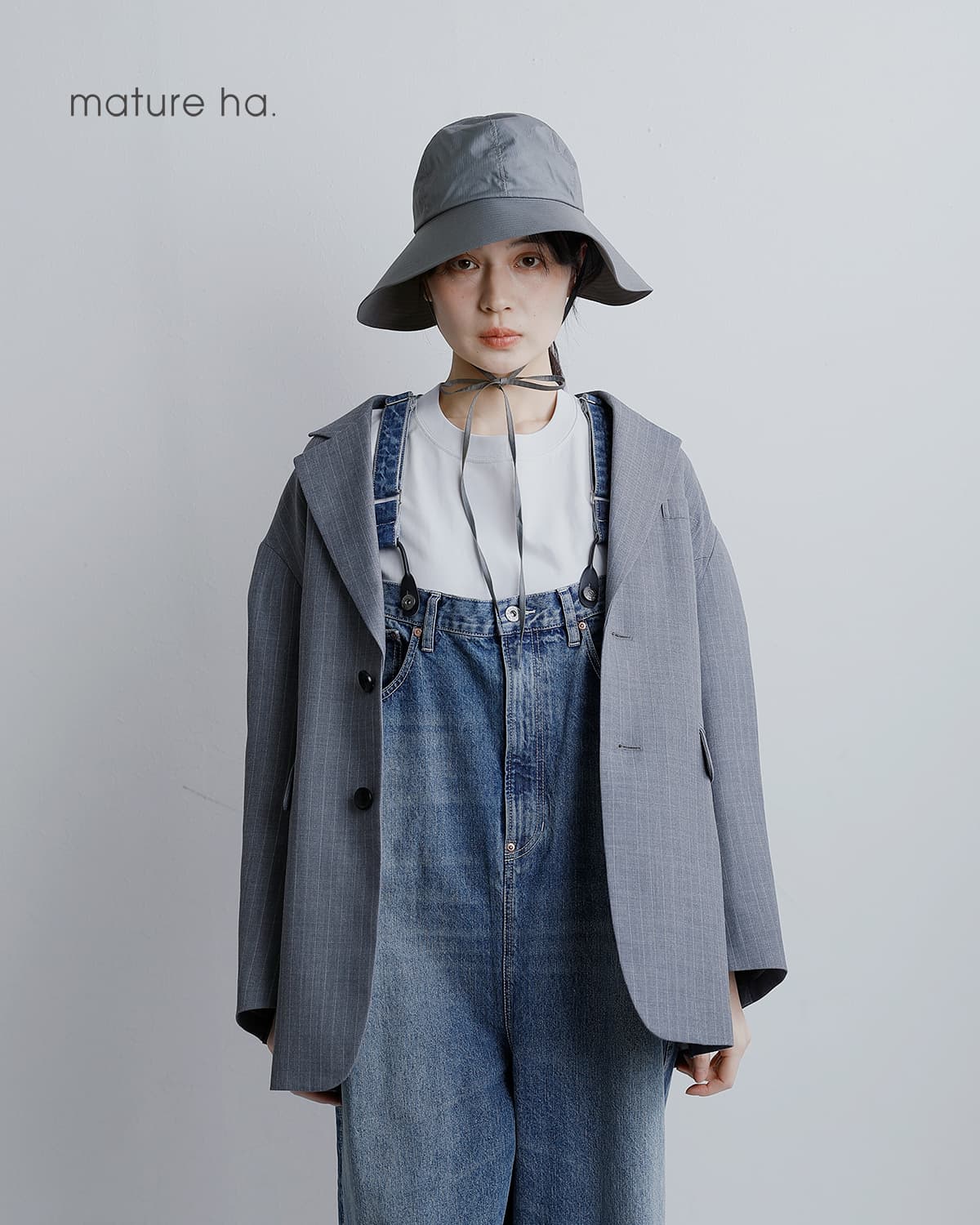 mature ha. バケットハット 黒とグレー mature ha./マチュアーハ bucket hat / linen canvas washed[帽子