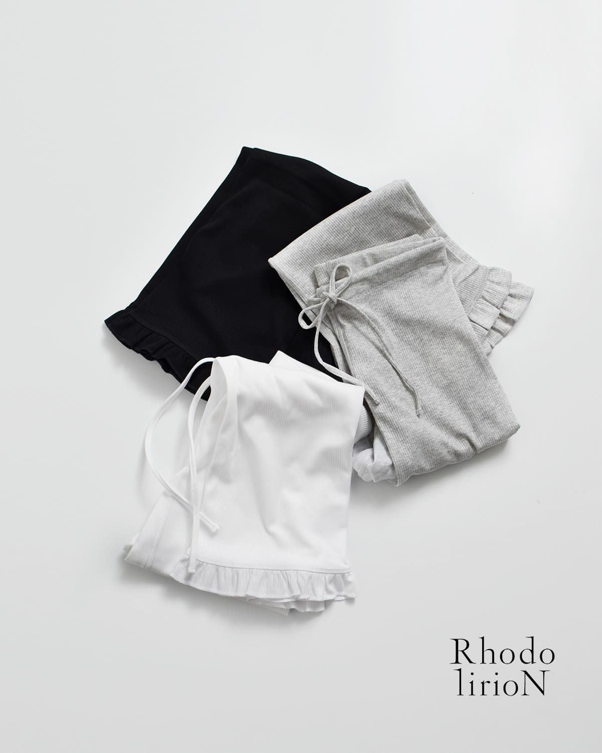 クーポン対象】RHODOLIRION ロドリリオン コットン リブ フリル パンツ