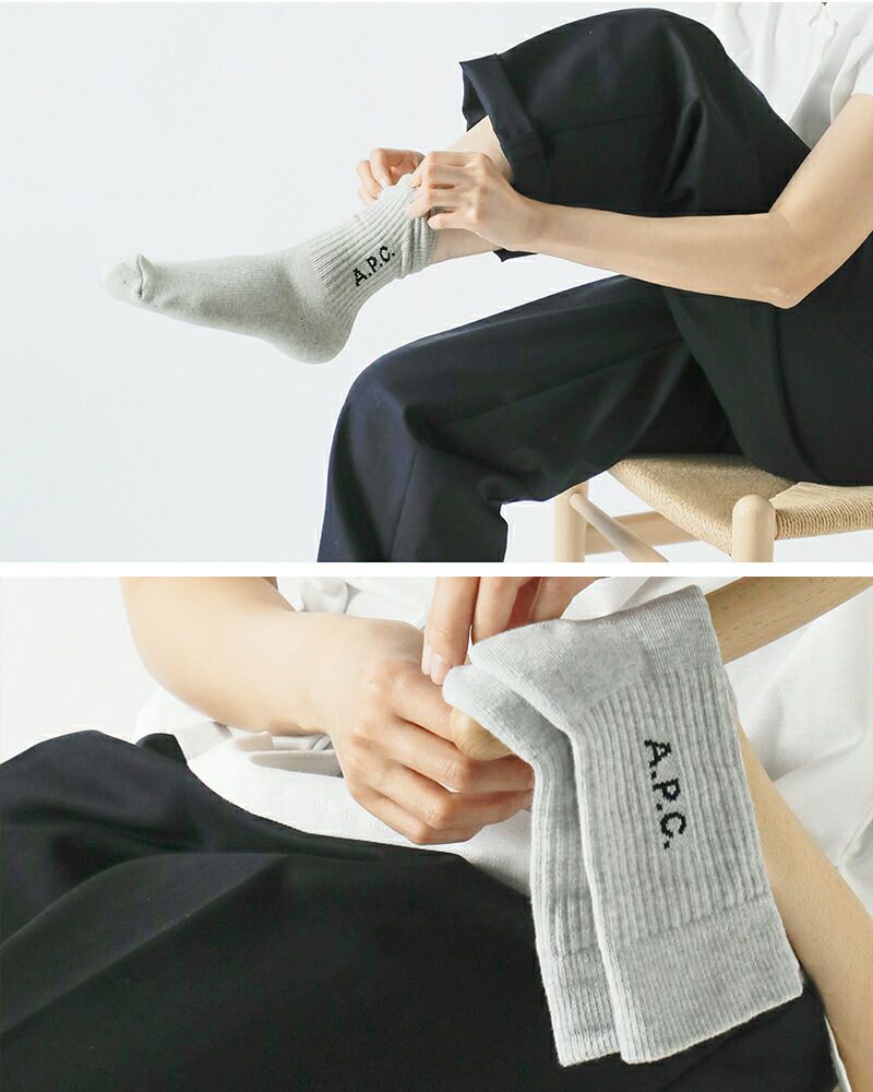 A.P.C. アー ペー セー ロゴ リブ クルーソックス 靴下 “CHAUSETTE