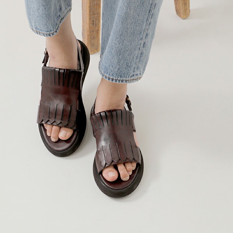 BRADOR ブラドール レザーキルト バックストラップ フラットサンダル