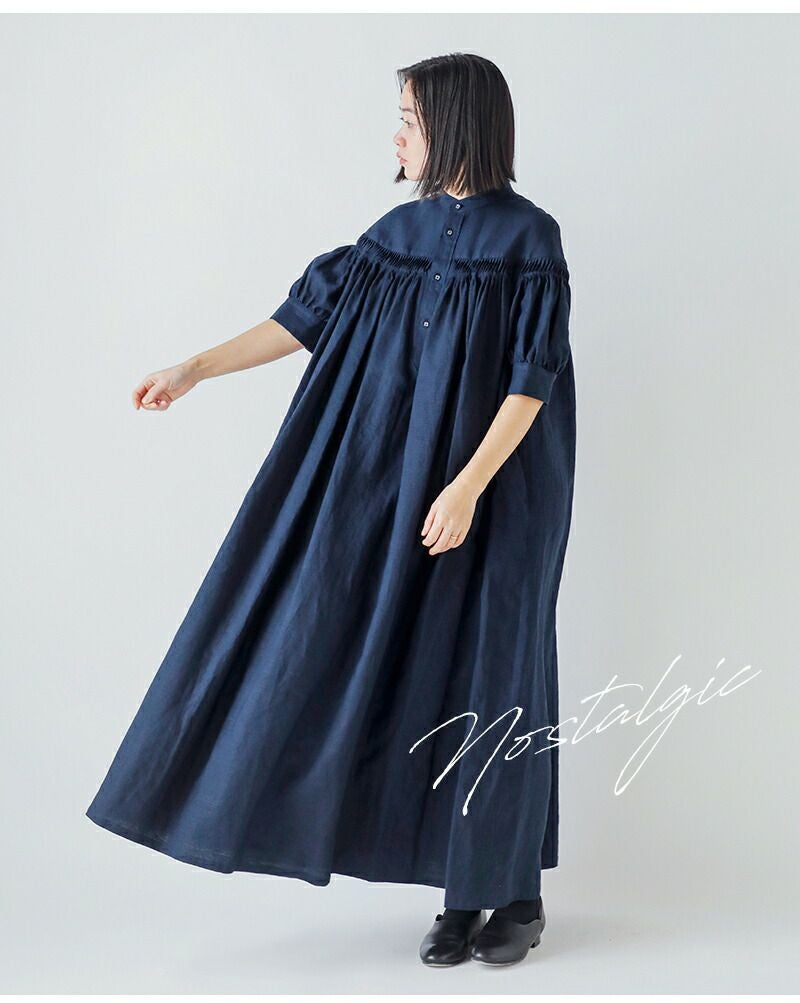 Scye リネンピンタックドレス ワンピース ネイビー L Scye サイ リネン キャンブリック タック ドレス 60/1Linen Cambric