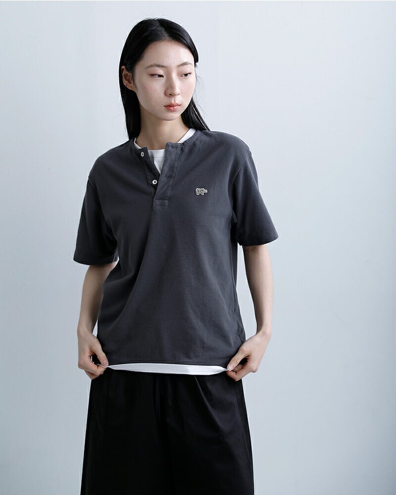 SCYE BASICS コットンピケヘンリーネックシャツ Scye BASICS コットンピケ ヘンリーネックシャツ（TOPグレー