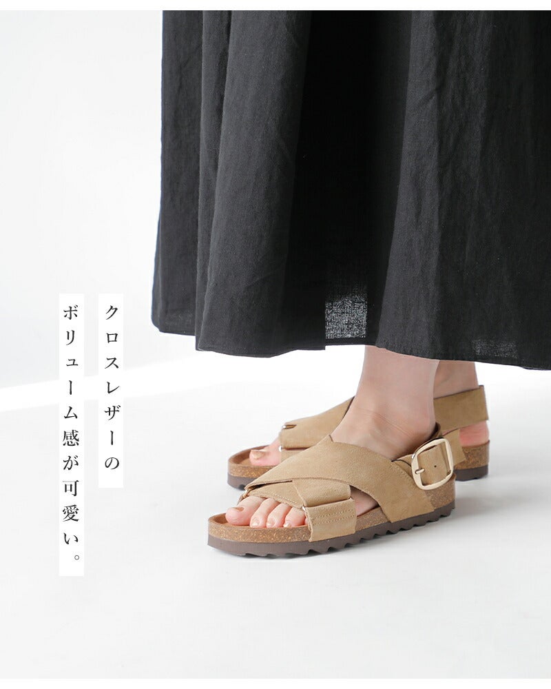 新品　サンダルＬ　モカブラウン 本革】 フラットサンダル 34354 （キャメルブラウン） -モードカオリ