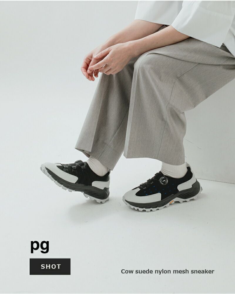 pg ピージー カウスエード ナイロンメッシュ スニーカー “SHOT” pg
