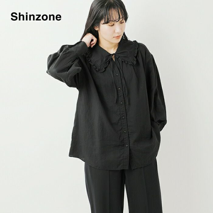 Shinzone シンゾーン コットンガーゼ ビッグカラー ギャザー ブラウス