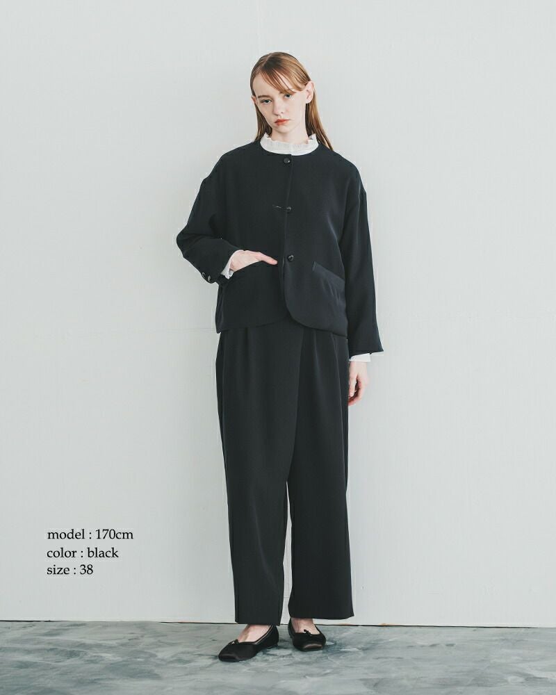 【ぷりん】ボタンノーカラーニットジャッケットBLACK Fサイズ WHYTO（ホワイト） ノーカラー ボタン ジャケット no collar button