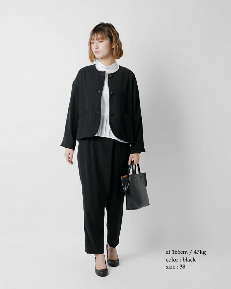 whyto ホワイト ノーカラー ボタン ジャケット “no collar button