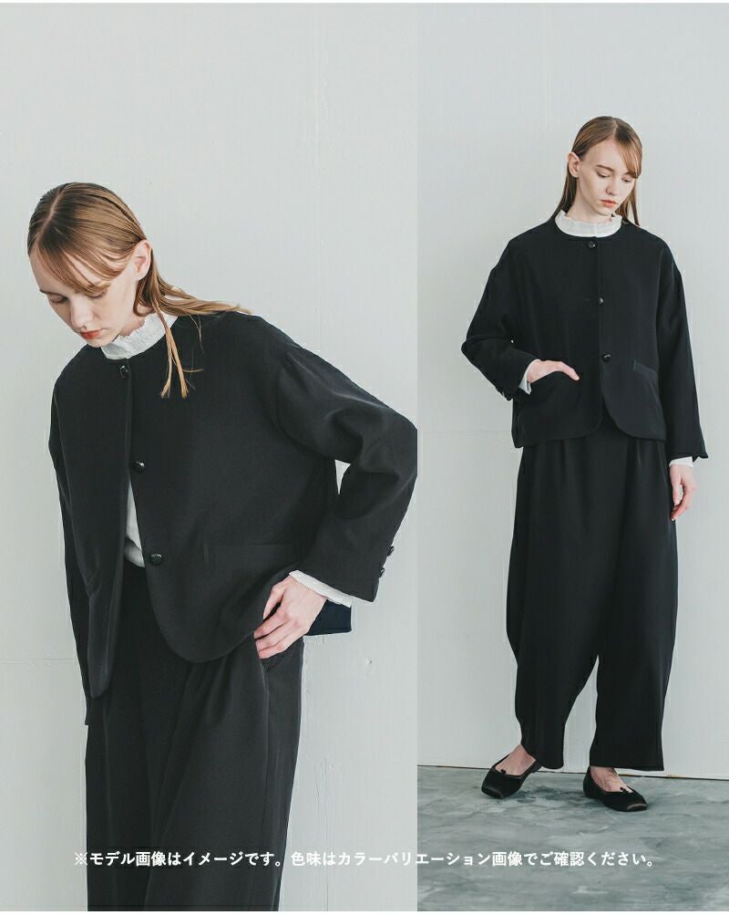 whyto ホワイト ノーカラー ボタン ジャケット “no collar button