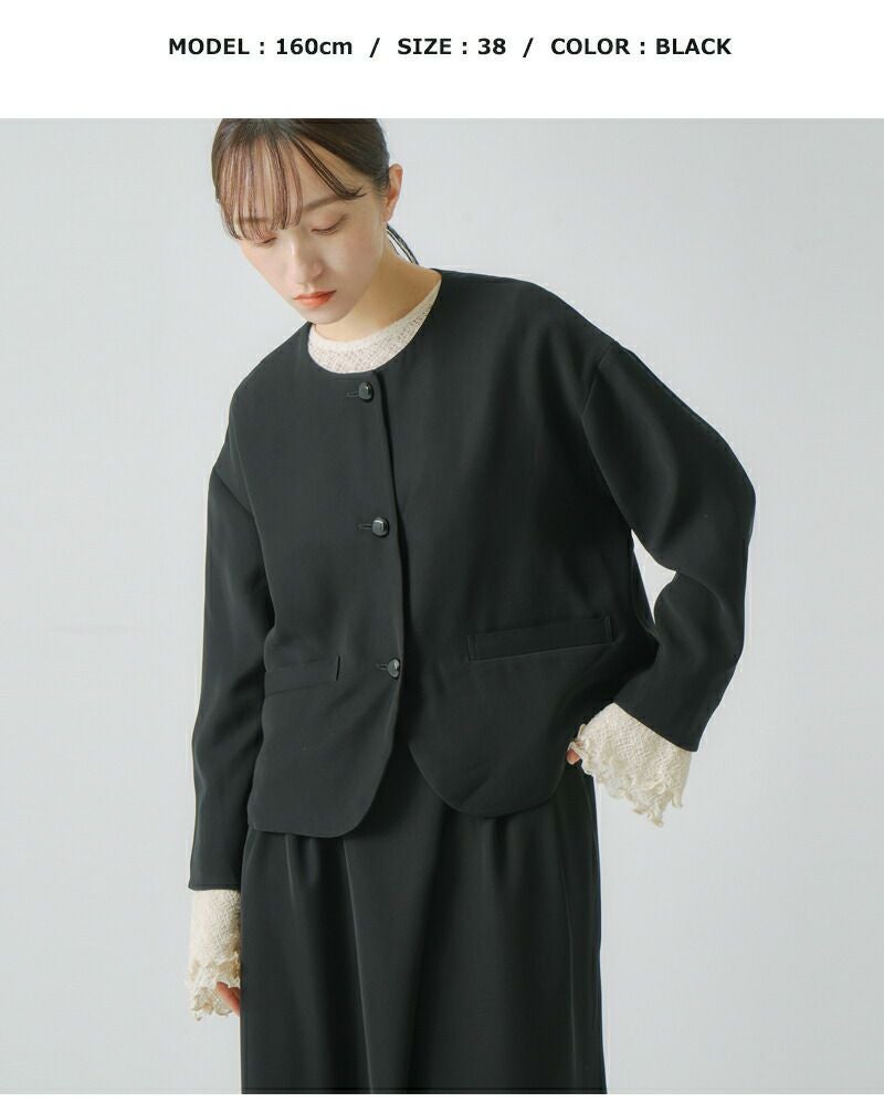 whyto ホワイト ノーカラー ボタン ジャケット “no collar button