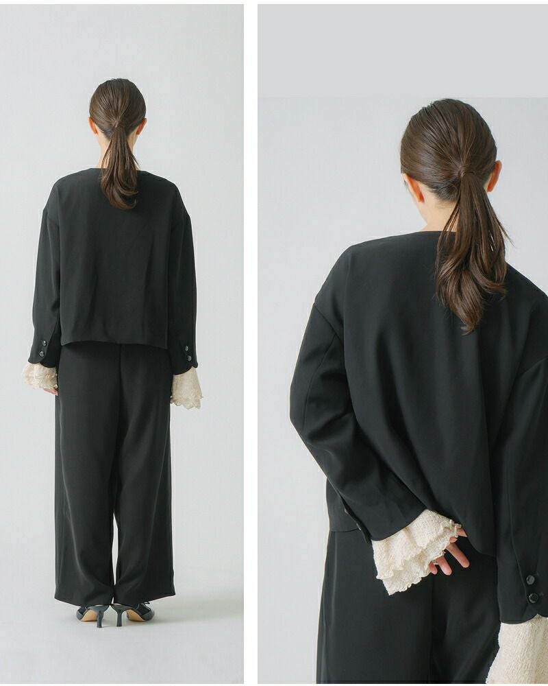 whyto ホワイト ノーカラー ボタン ジャケット “no collar button