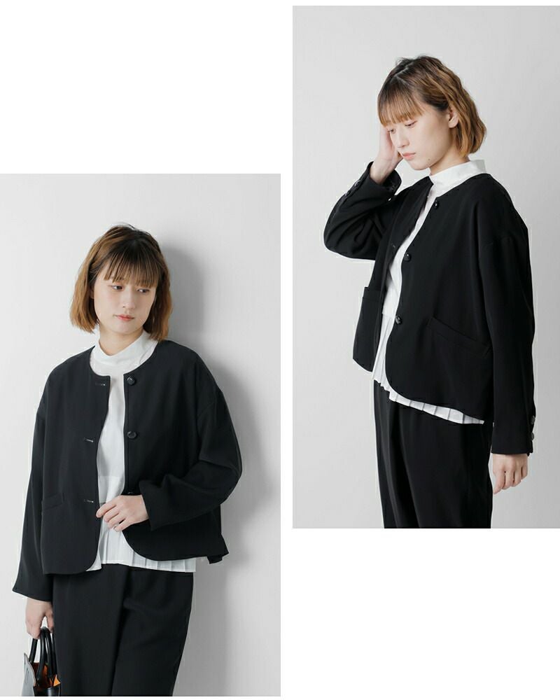 whyto ホワイト ノーカラー ボタン ジャケット “no collar button