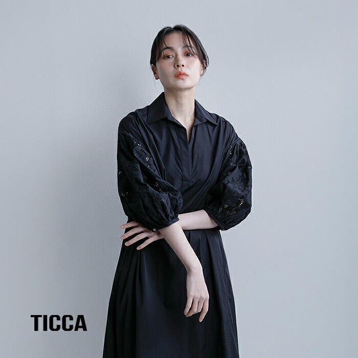 クーポン対象】TICCA ティッカ コットン フラワー レース パフスリーブ