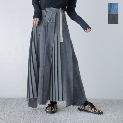 3こ1】【40%OFF】KURO クロ リメイク デニム プリーツ スカート 
