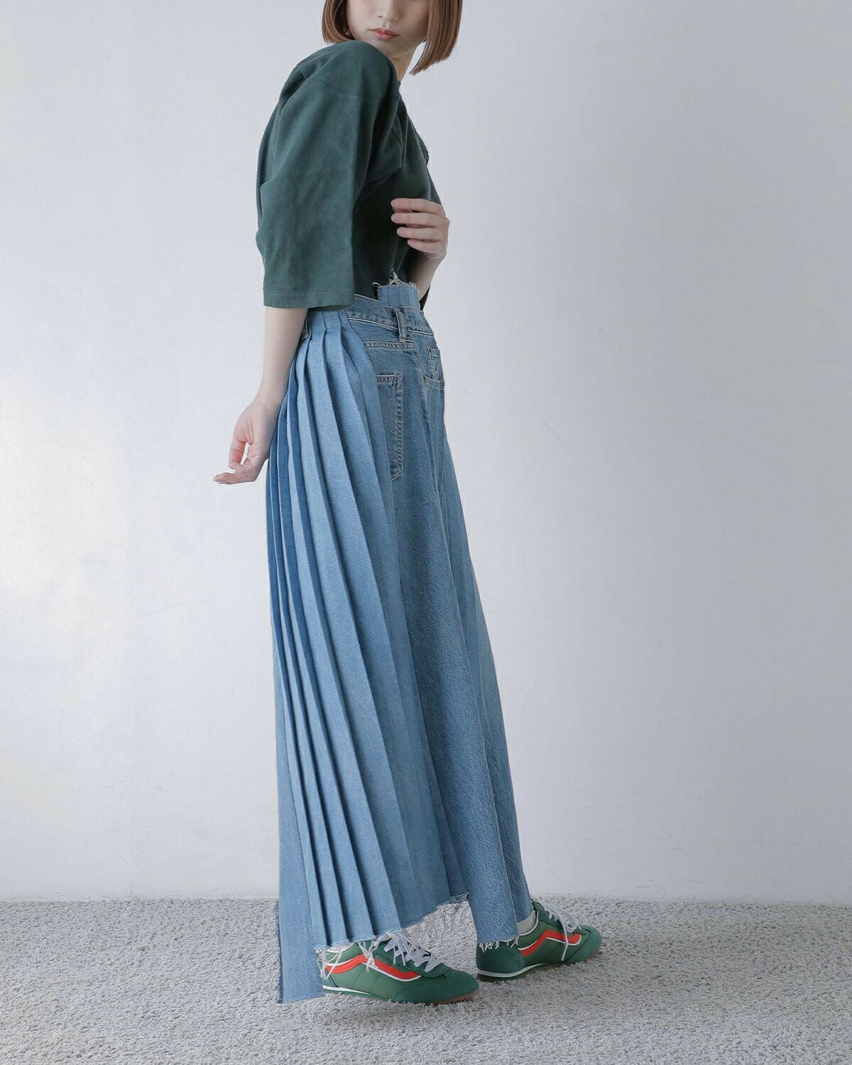 ⭐️yukiemon トランポリン刺繍　デニムロングスカート美品 デニムスカート fringe stitch denim long skirt /フリンジパターン