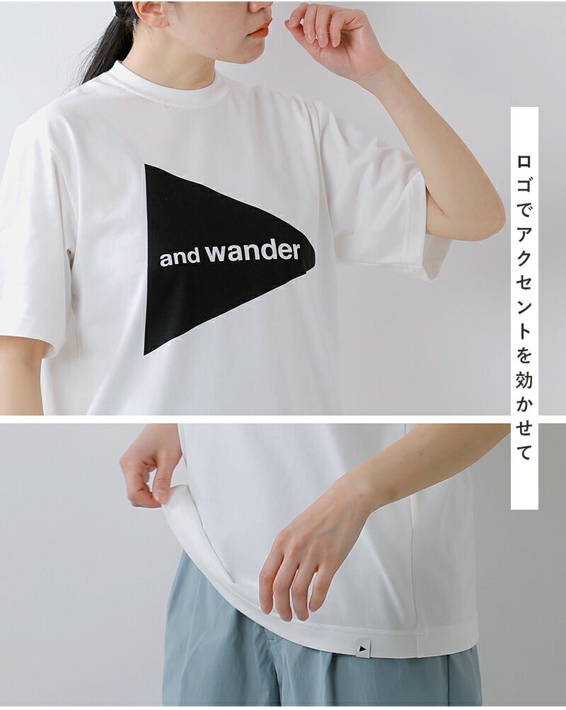 and wander アンドワンダー 速乾 ビッグロゴ 半袖Tシャツ and wander