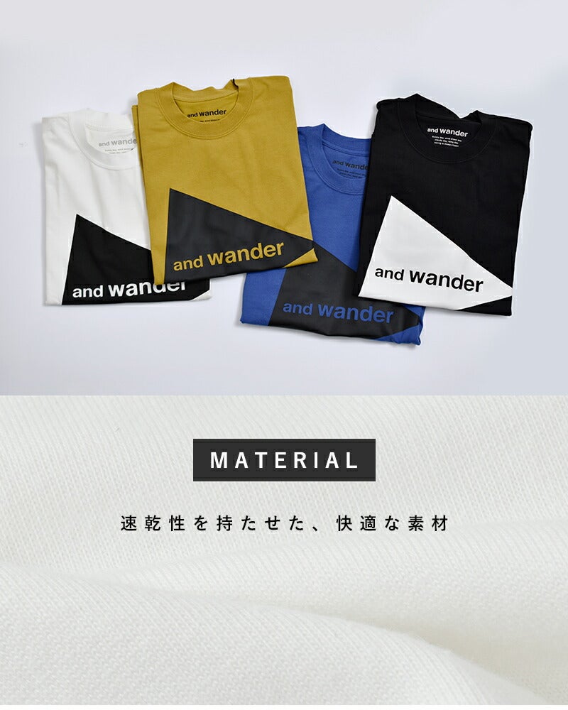 and wander アンドワンダー 速乾 ビッグロゴ 半袖Tシャツ and wander