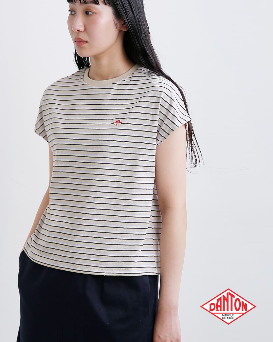 DANTON ダントン コットン ドルマンスリーブ ボーダー 半袖Tシャツ dt
