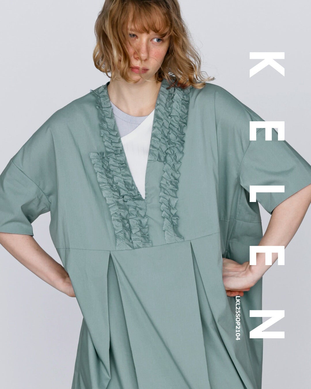 kelen ケレン フリルデザイン Vネック ワンピース “RIFFEW