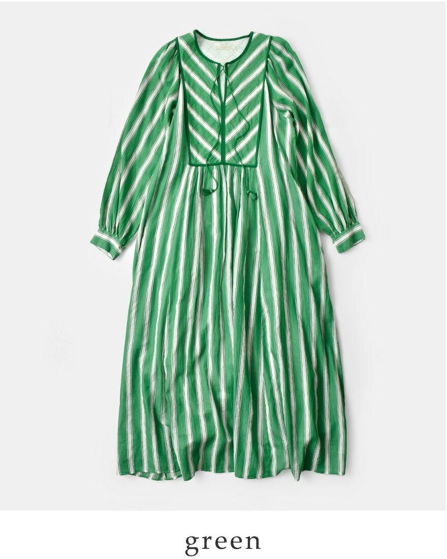 ne Quittez pas ヌキテパ コットンボイル ストライプ ギャザー ドレス