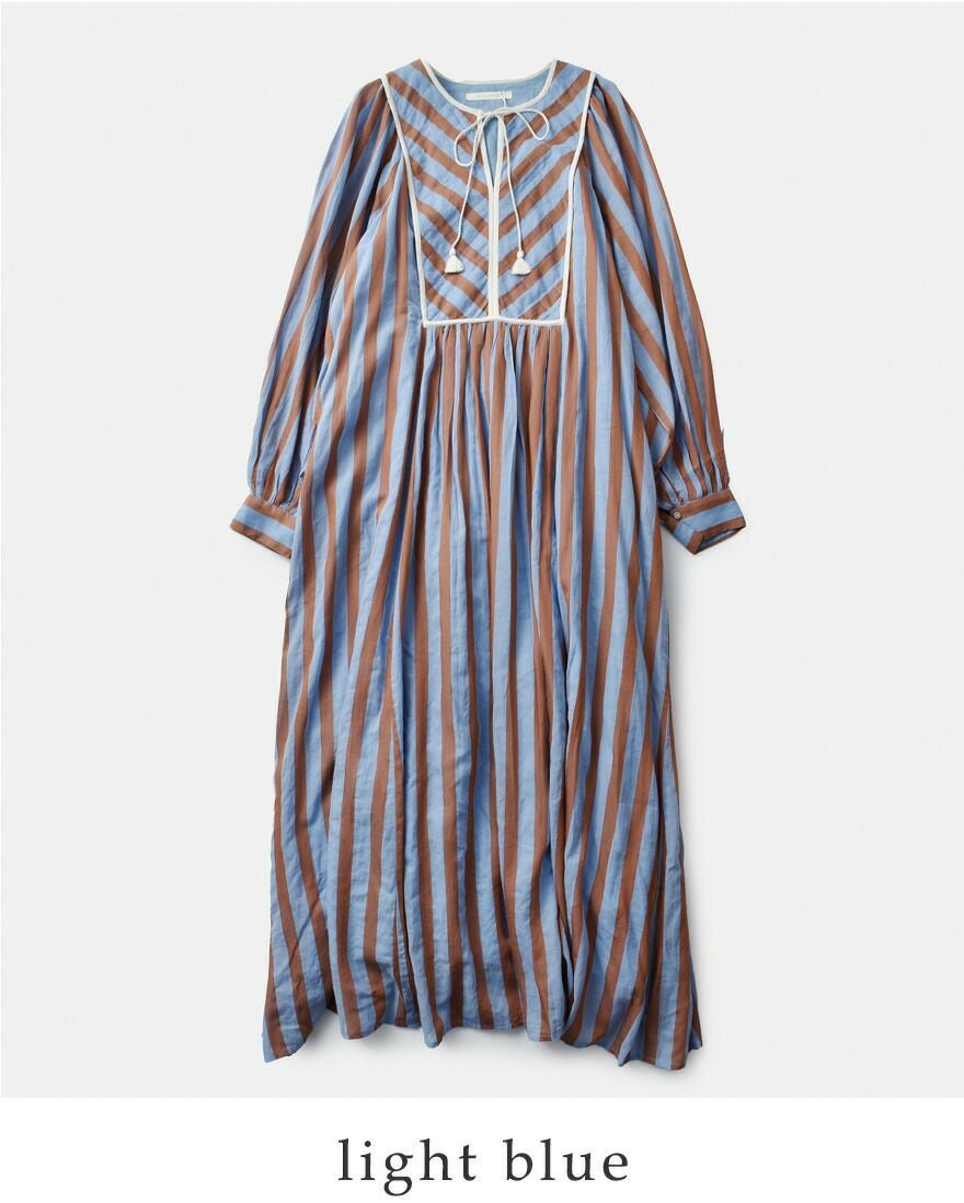 ne Quittez pas ヌキテパ コットンボイル ストライプ ギャザー ドレス