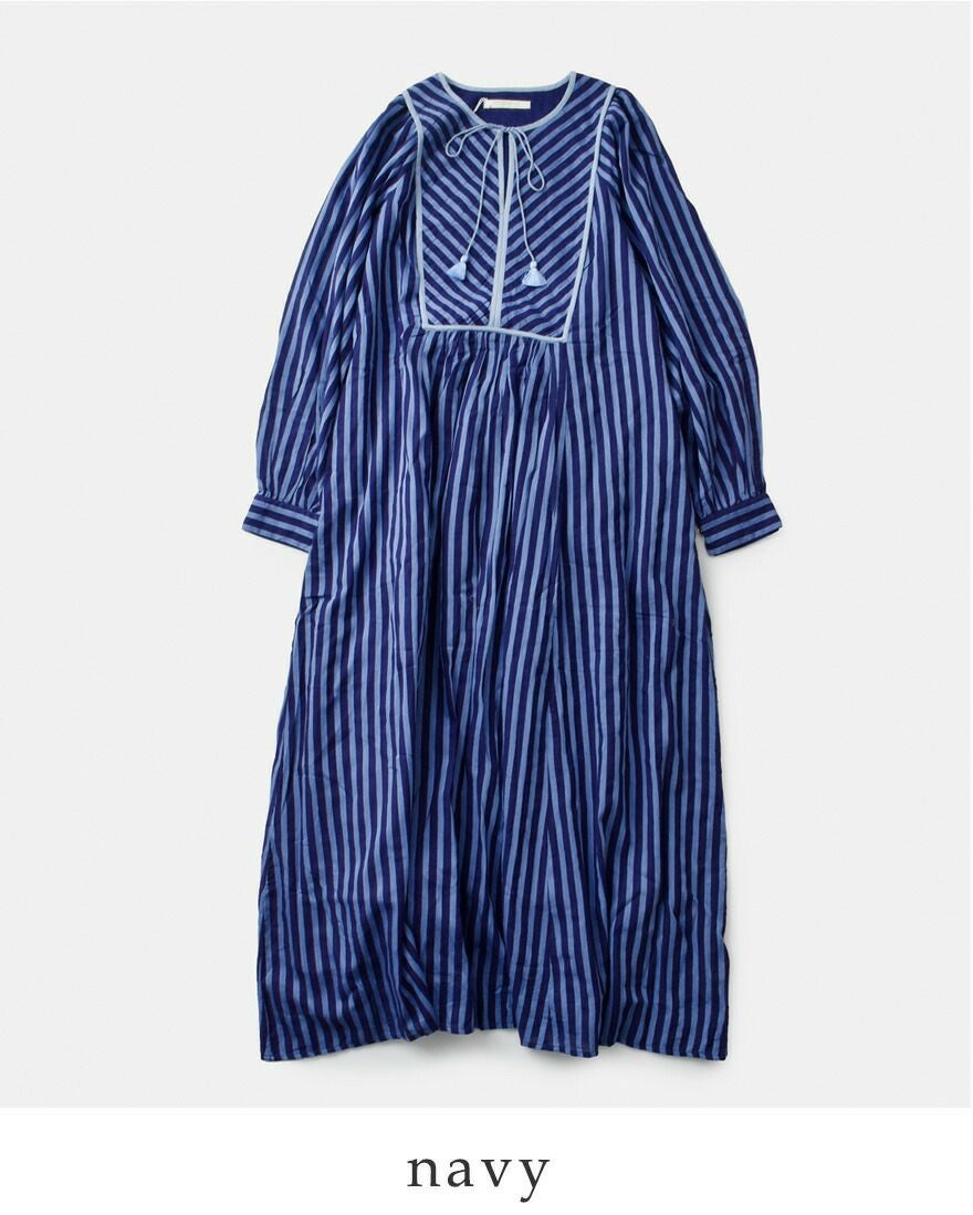 ne Quittez pas ヌキテパ コットンボイル ストライプ ギャザー ドレス