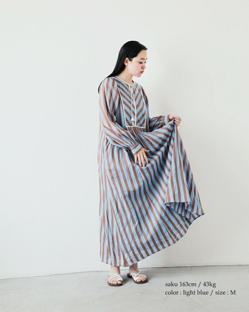 ne Quittez pas ヌキテパ コットンボイル ストライプ ギャザー ドレス