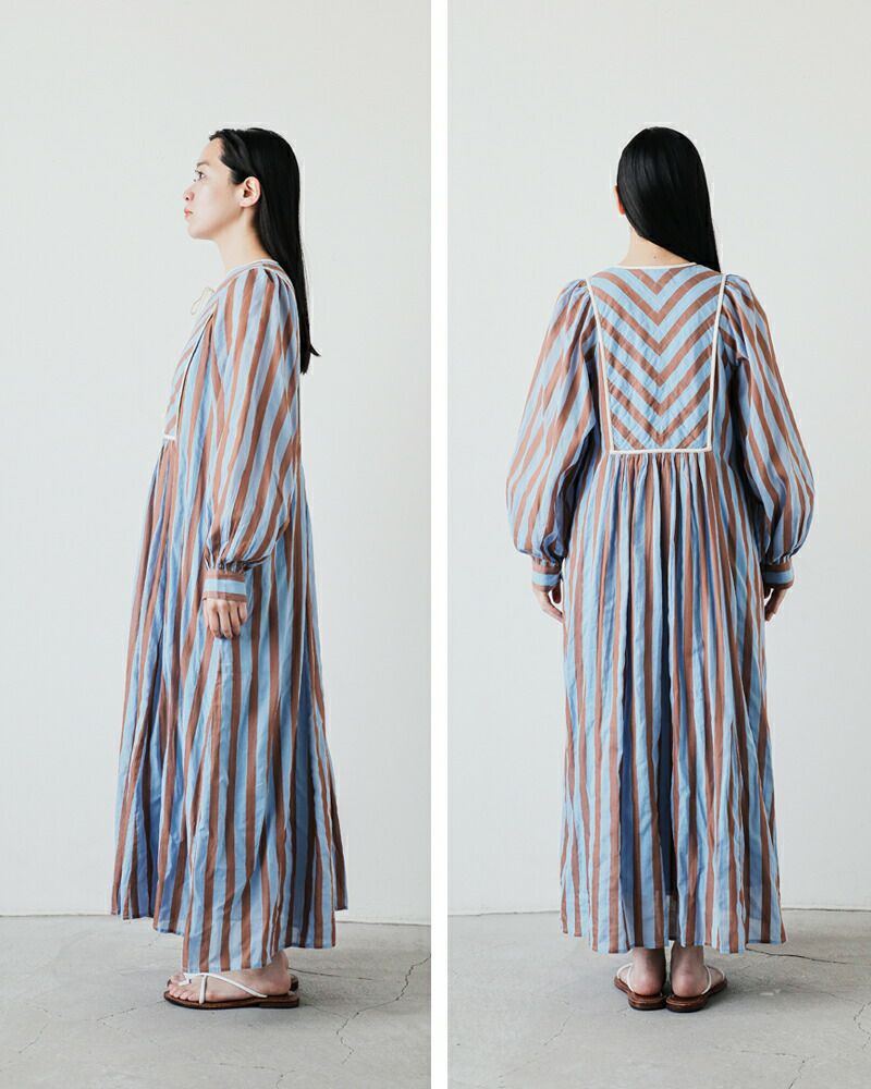 ne Quittez pas ヌキテパ コットンボイル ストライプ ギャザー ドレス