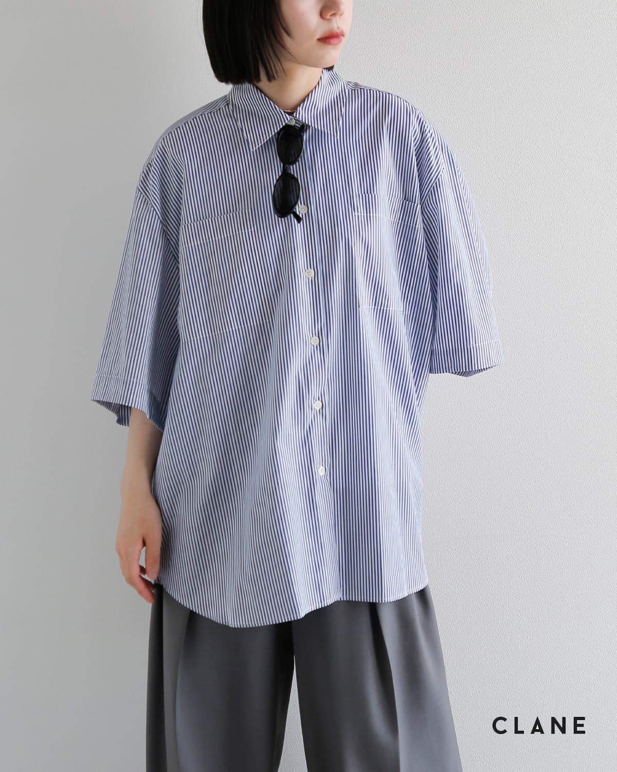 3こ1】【30%OFF】CLANE クラネ ハーフスリーブ ヒュージ シャツ 10122