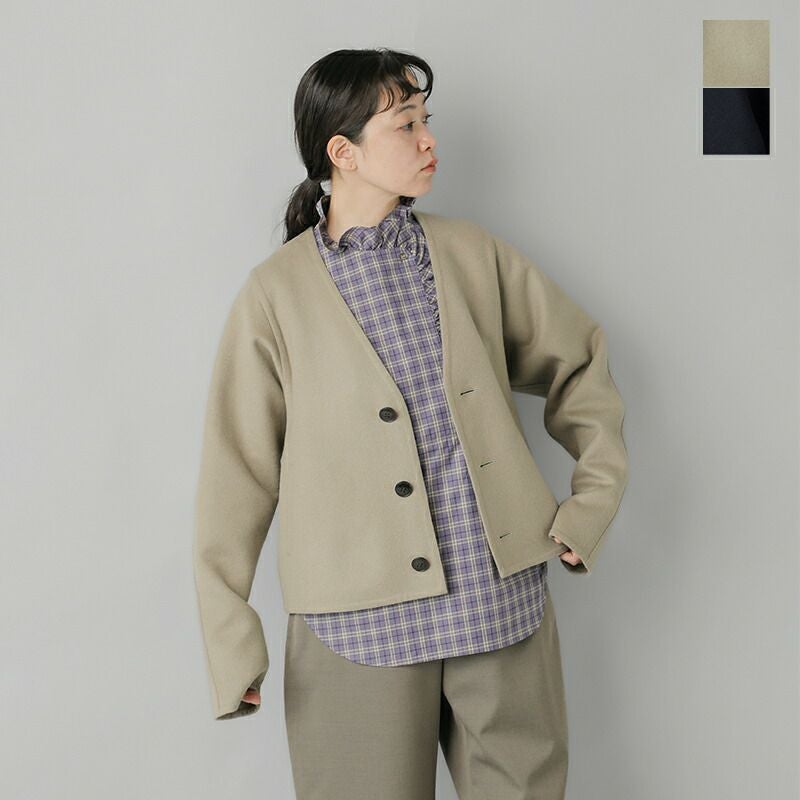 60%OFF】LOEFF ロエフ ウール カシミヤ Vネック ノーカラー ジャケット